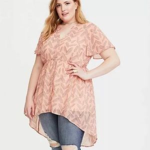 NWT Torrid feathers sheer hi-lo dressy top